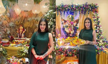 Actress Kavya Thapar looks exquisite as she gets into the festive spirit seeks blessings of Bappa amid her debut release of Middle-Class Love